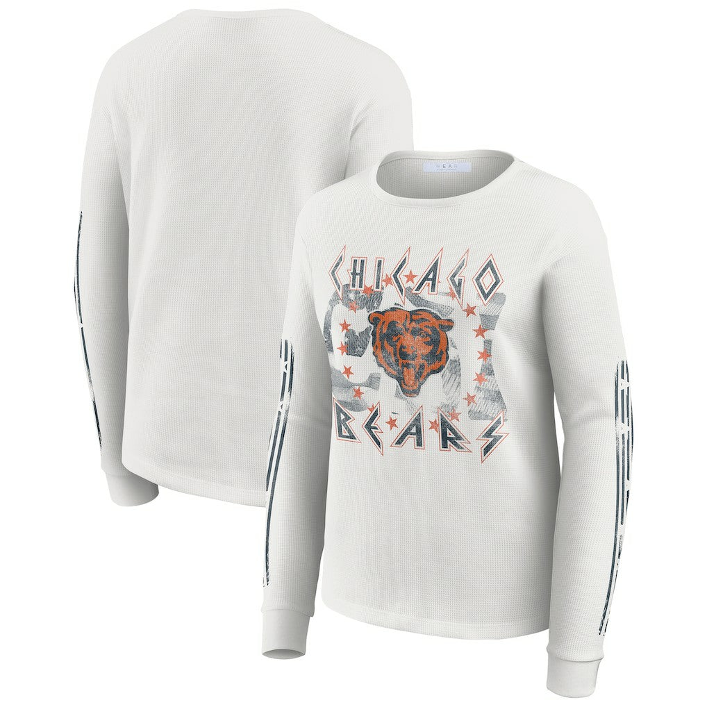 Chicago Bears WEAR by Erin Andrews Women's Graphic Waffle Long-Sleeve T-Shirt White | NFL