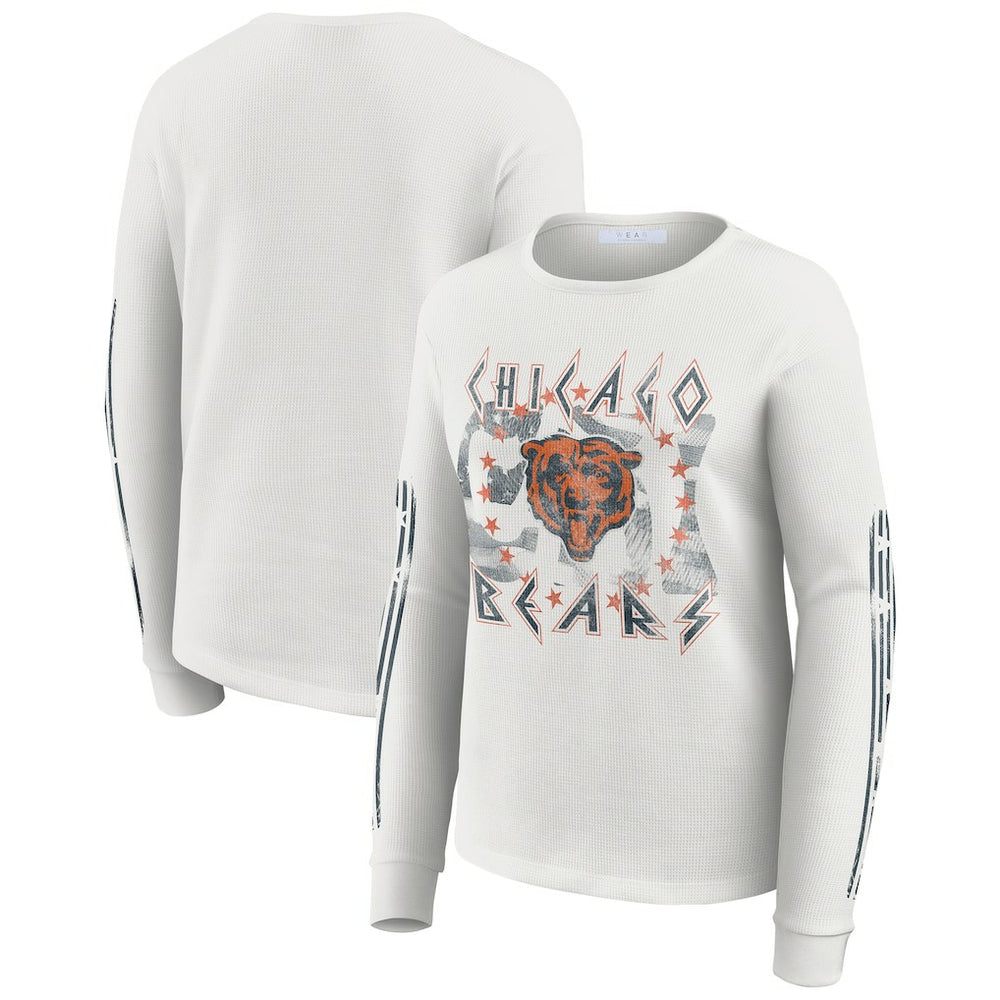 Chicago Bears WEAR by Erin Andrews Women's Graphic Waffle Long-Sleeve T-Shirt White | NFL