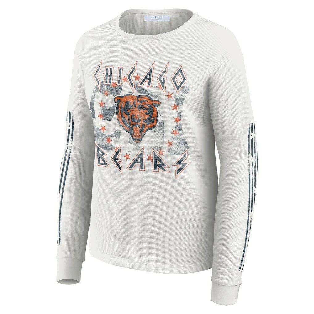 Chicago Bears WEAR by Erin Andrews Women's Graphic Waffle Long-Sleeve T-Shirt White | NFL
