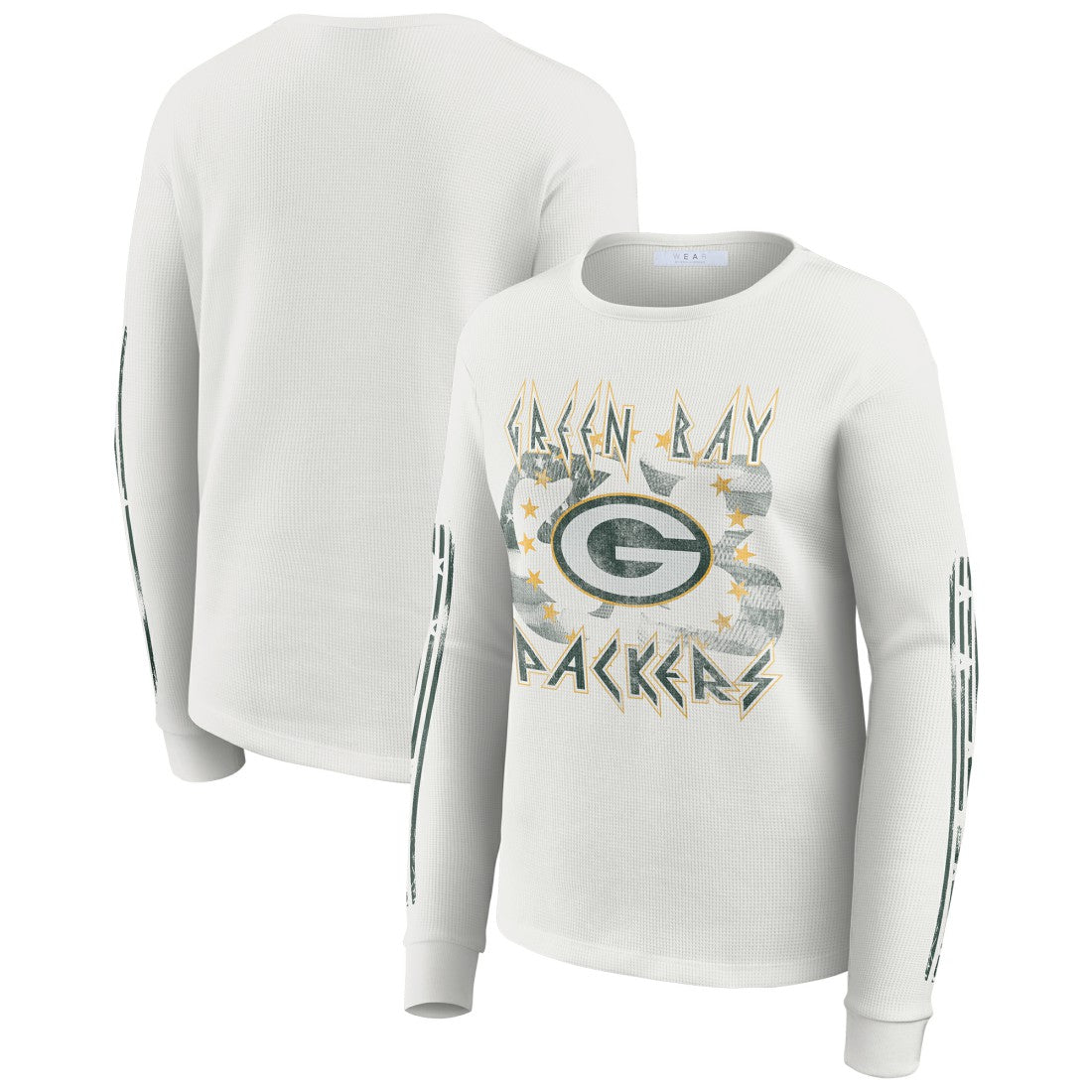 Green Bay Packers WEAR by Erin Andrews Women's Graphic Waffle Long-Sleeve T-Shirt White | NFL