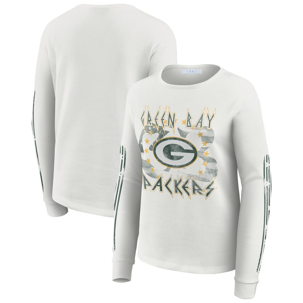 Green Bay Packers WEAR by Erin Andrews Women's Graphic Waffle Long-Sleeve T-Shirt White | NFL