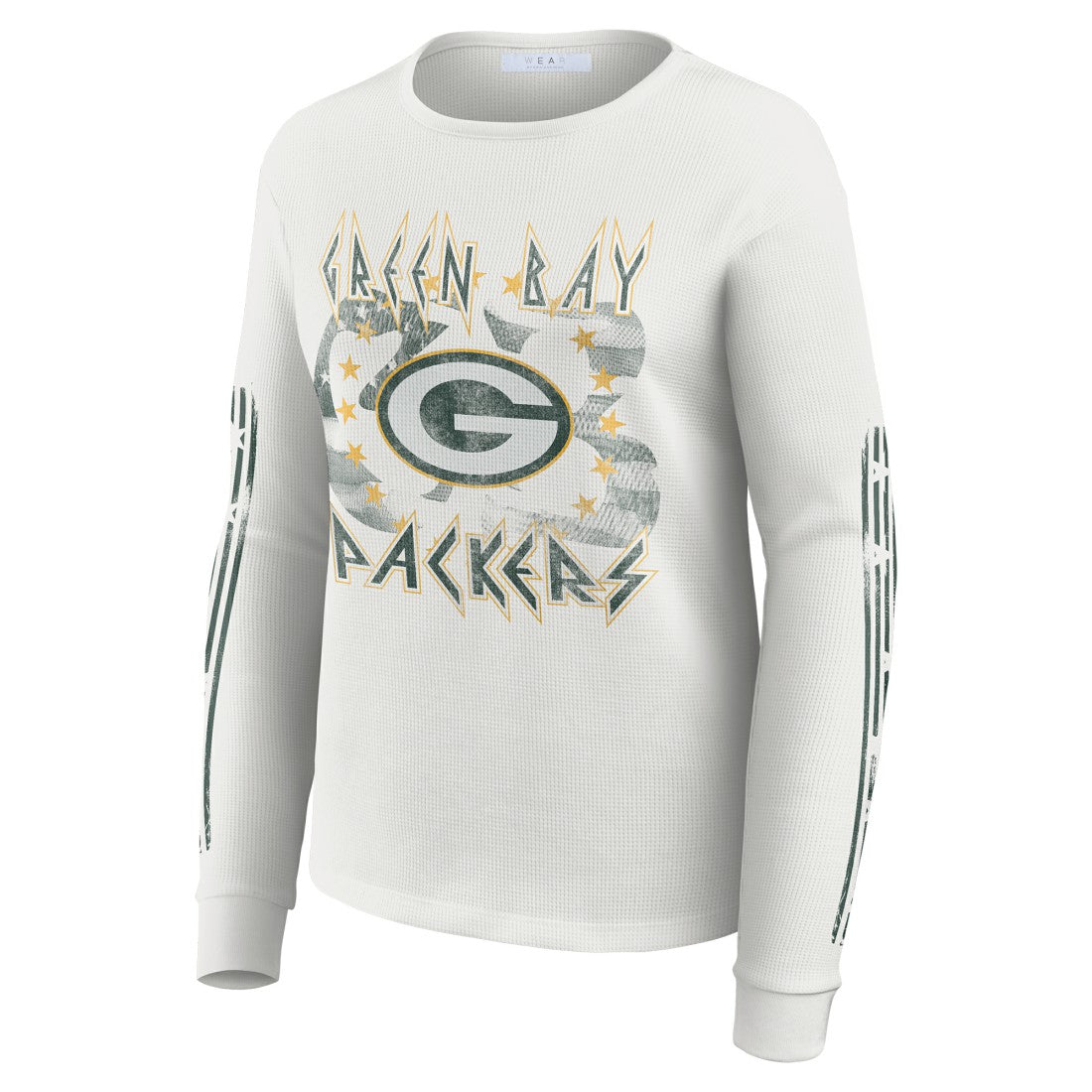 Green Bay Packers WEAR by Erin Andrews Women's Graphic Waffle Long-Sleeve T-Shirt White | NFL