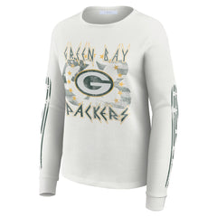 Green Bay Packers WEAR by Erin Andrews Women's Graphic Waffle Long-Sleeve T-Shirt White | NFL