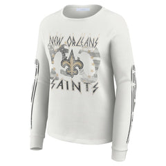 New Orleans Saints WEAR by Erin Andrews Women's Graphic Waffle Long-Sleeve T-Shirt White | NFL