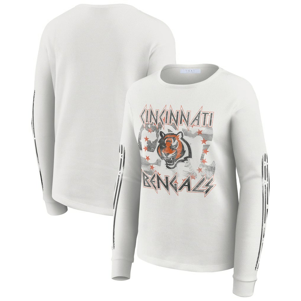 Cincinnati Bengals WEAR by Erin Andrews Women's Graphic Waffle Long-Sleeve T-Shirt White | NFL