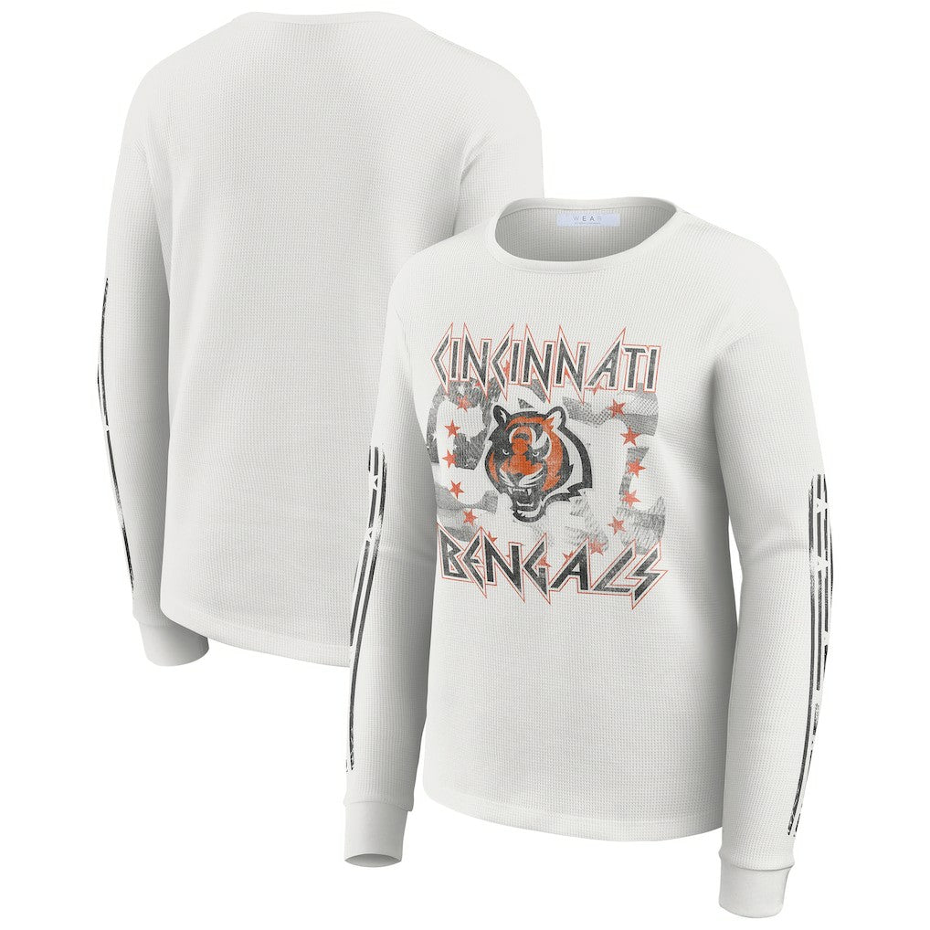 Cincinnati Bengals WEAR by Erin Andrews Women's Graphic Waffle Long-Sleeve T-Shirt White | NFL