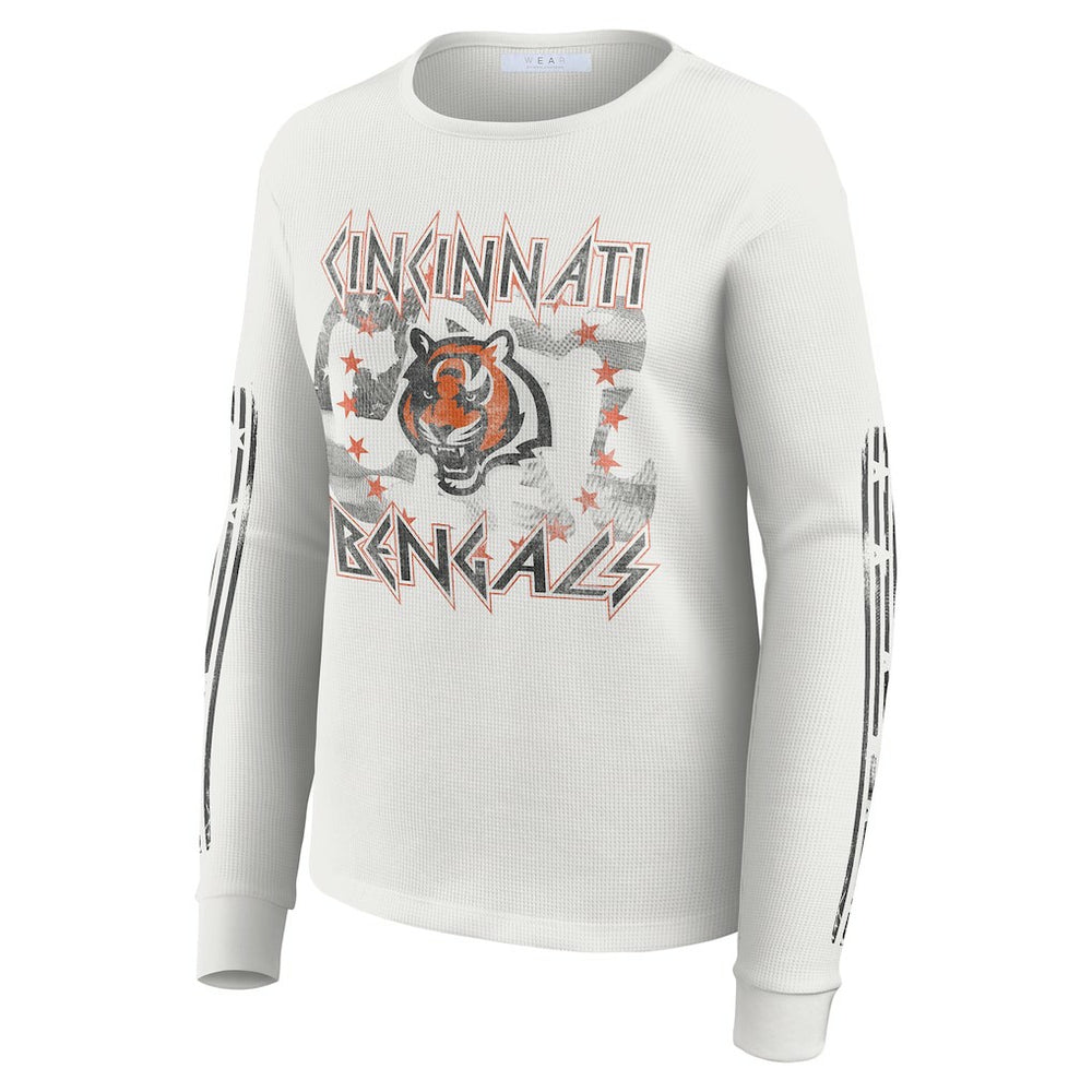 Cincinnati Bengals WEAR by Erin Andrews Women's Graphic Waffle Long-Sleeve T-Shirt White | NFL