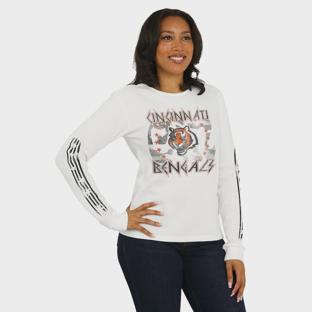 Cincinnati Bengals WEAR by Erin Andrews Women's Graphic Waffle Long-Sleeve T-Shirt White | NFL