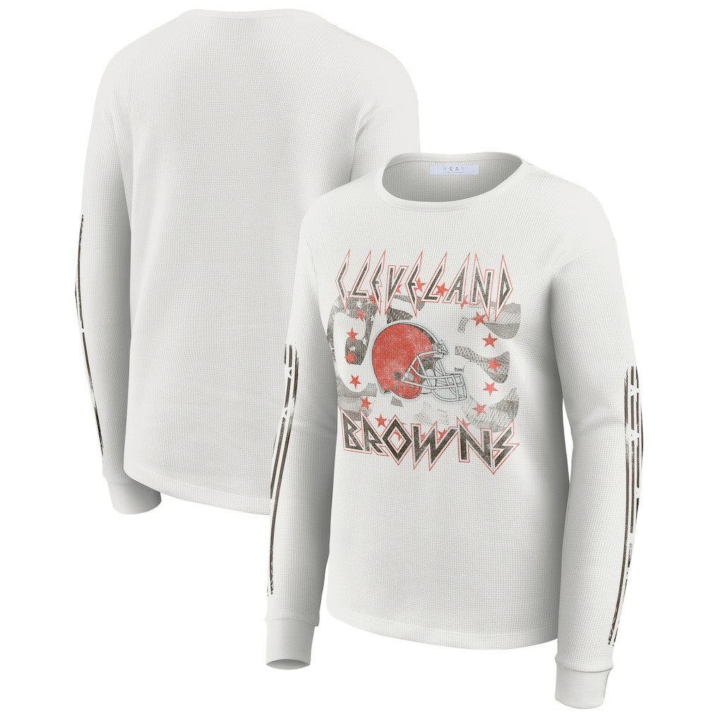 Cleveland Browns WEAR by Erin Andrews Women's Graphic Waffle Long-Sleeve T-Shirt White | NFL