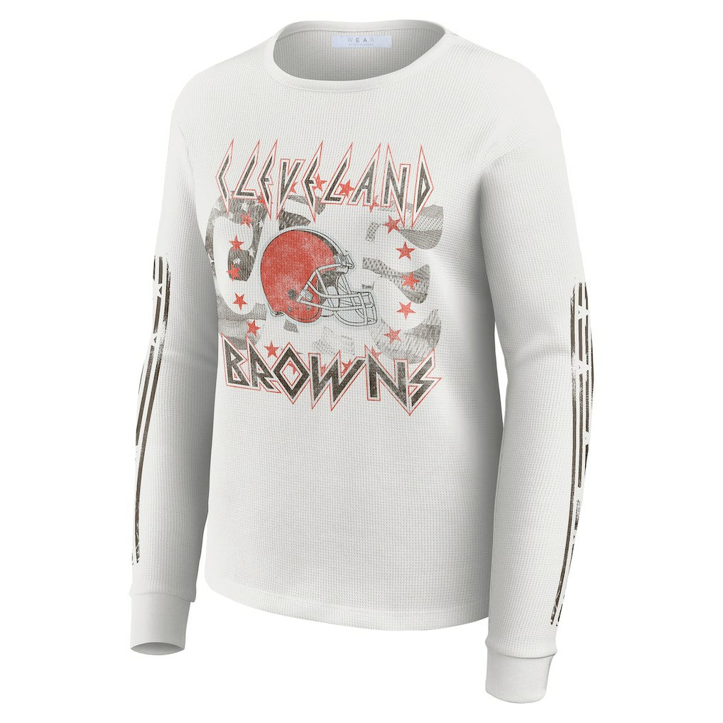 Cleveland Browns WEAR by Erin Andrews Women's Graphic Waffle Long-Sleeve T-Shirt White | NFL
