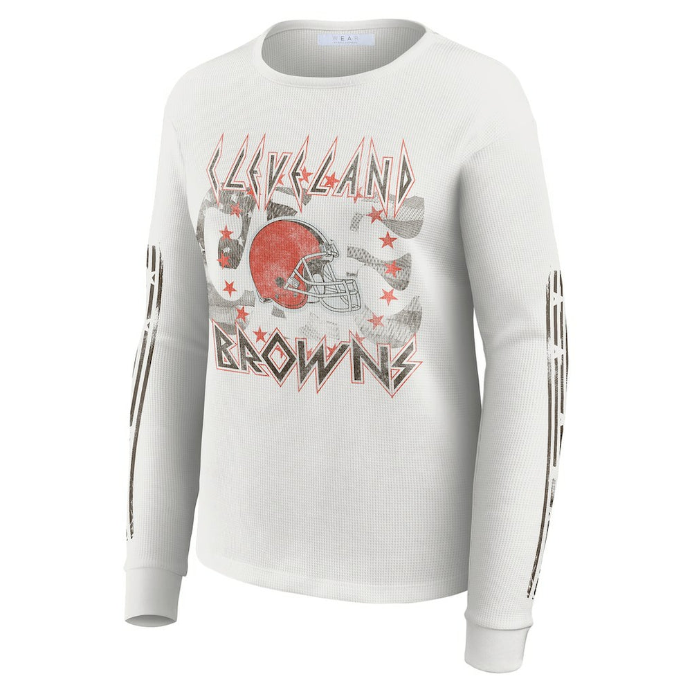 Cleveland Browns WEAR by Erin Andrews Women's Graphic Waffle Long-Sleeve T-Shirt White | NFL