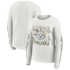 Pittsburgh Steelers WEAR by Erin Andrews Women's Graphic Waffle Long-Sleeve T-Shirt White | NFL
