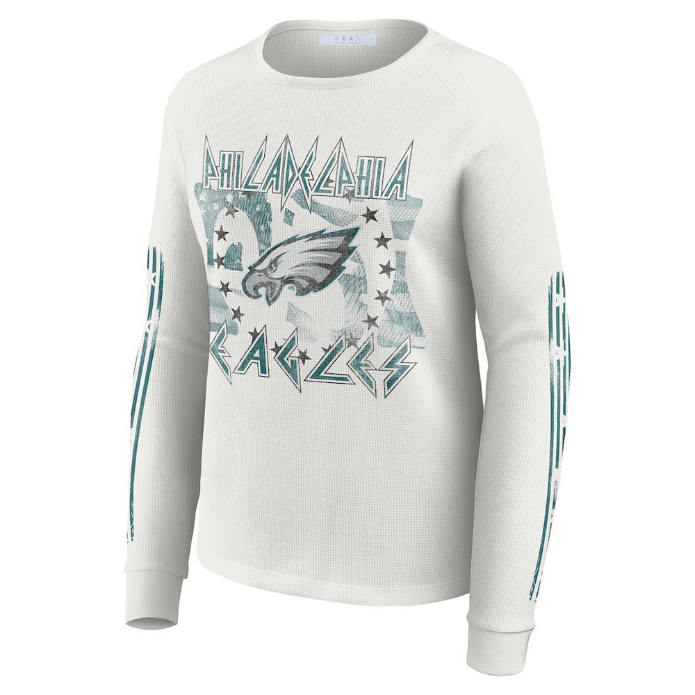 Philadelphia Eagles WEAR by Erin Andrews Women's Graphic Waffle Long-Sleeve T-Shirt White | NFL