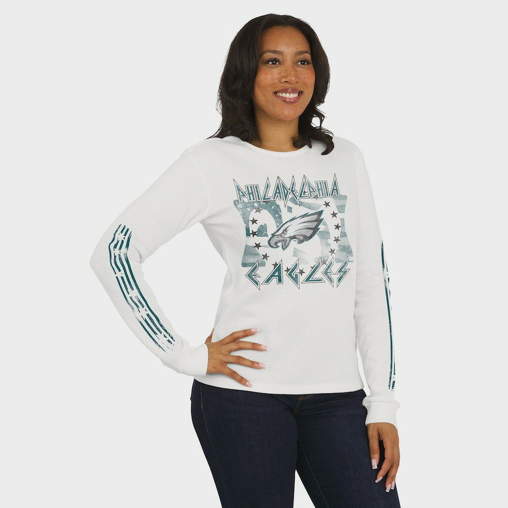 Philadelphia Eagles WEAR by Erin Andrews Women's Graphic Waffle Long-Sleeve T-Shirt White | NFL