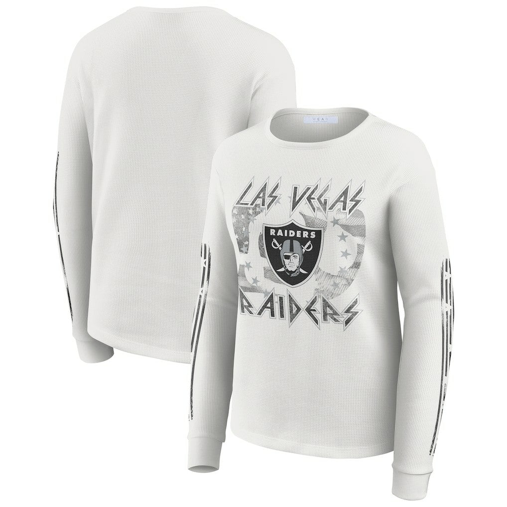 Las Vegas Raiders WEAR by Erin Andrews Women's Graphic Waffle Long-Sleeve T-Shirt White | NFL