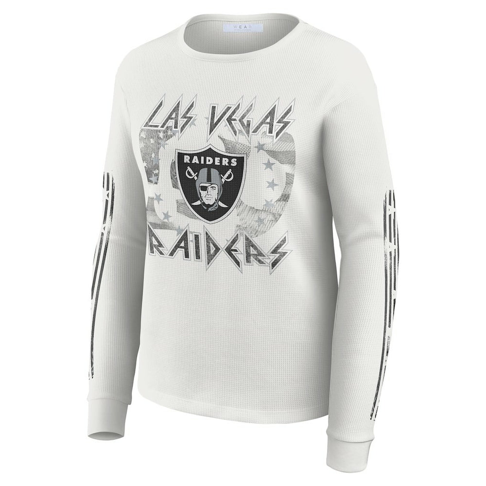 Las Vegas Raiders WEAR by Erin Andrews Women's Graphic Waffle Long-Sleeve T-Shirt White | NFL
