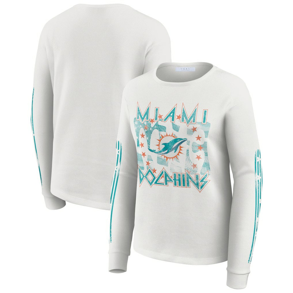 Miami Dolphins WEAR by Erin Andrews Women's Graphic Waffle Long-Sleeve T-Shirt White | NFL