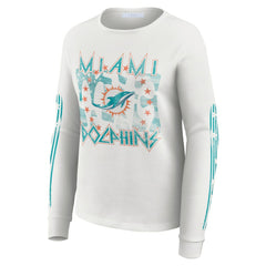 Miami Dolphins WEAR by Erin Andrews Women's Graphic Waffle Long-Sleeve T-Shirt White | NFL