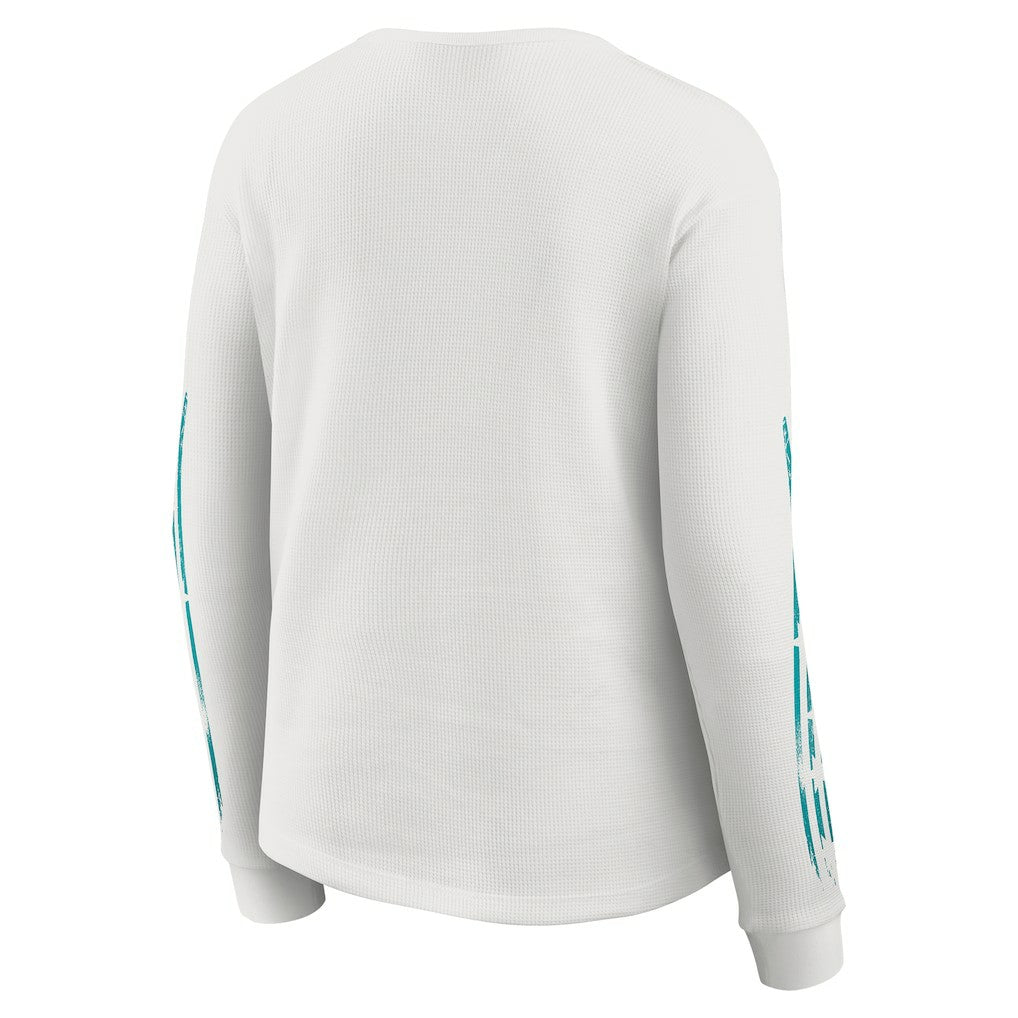 Miami Dolphins WEAR by Erin Andrews Women's Graphic Waffle Long-Sleeve T-Shirt White | NFL