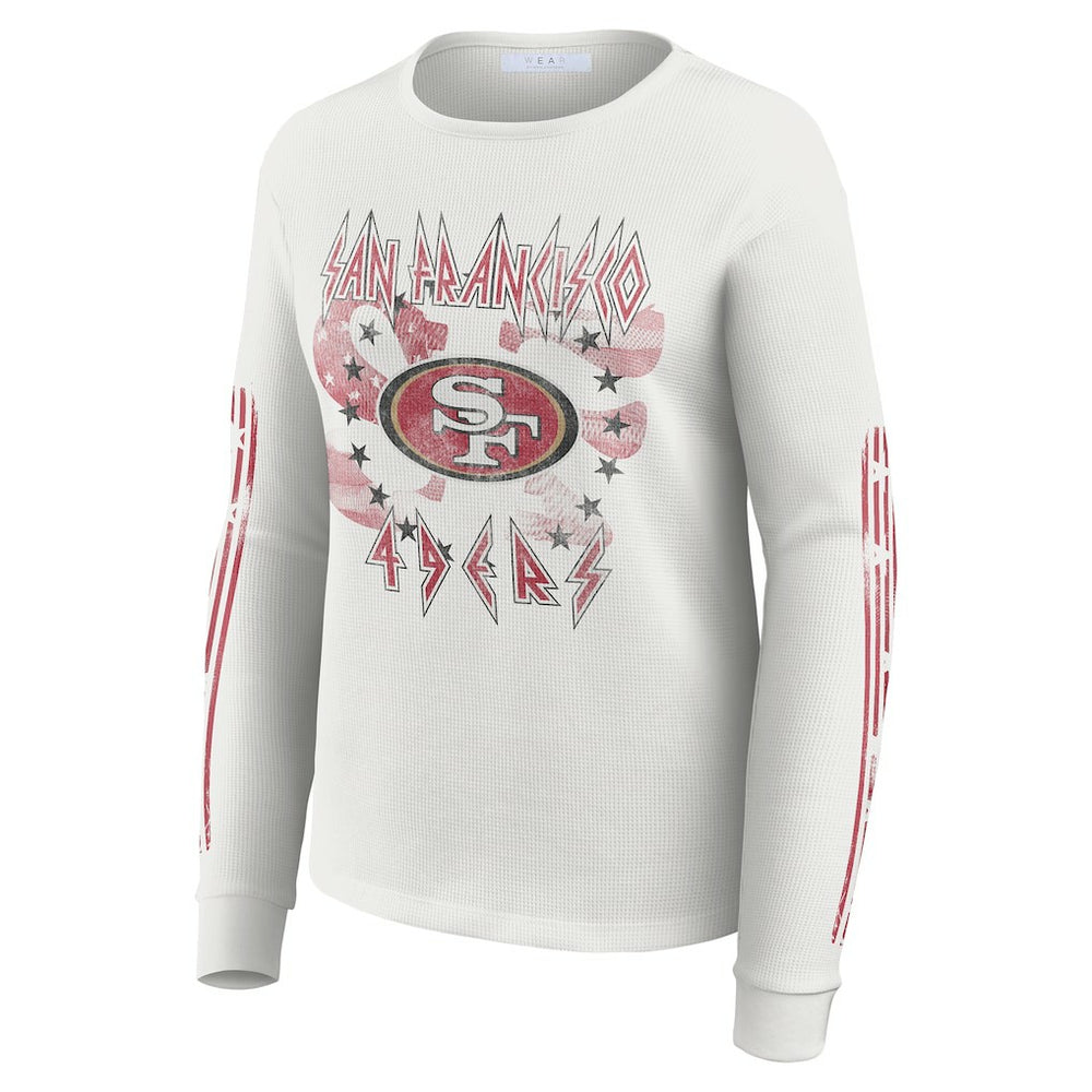 San Francisco 49ers WEAR by Erin Andrews Women's Graphic Waffle Long-Sleeve T-Shirt White | NFL
