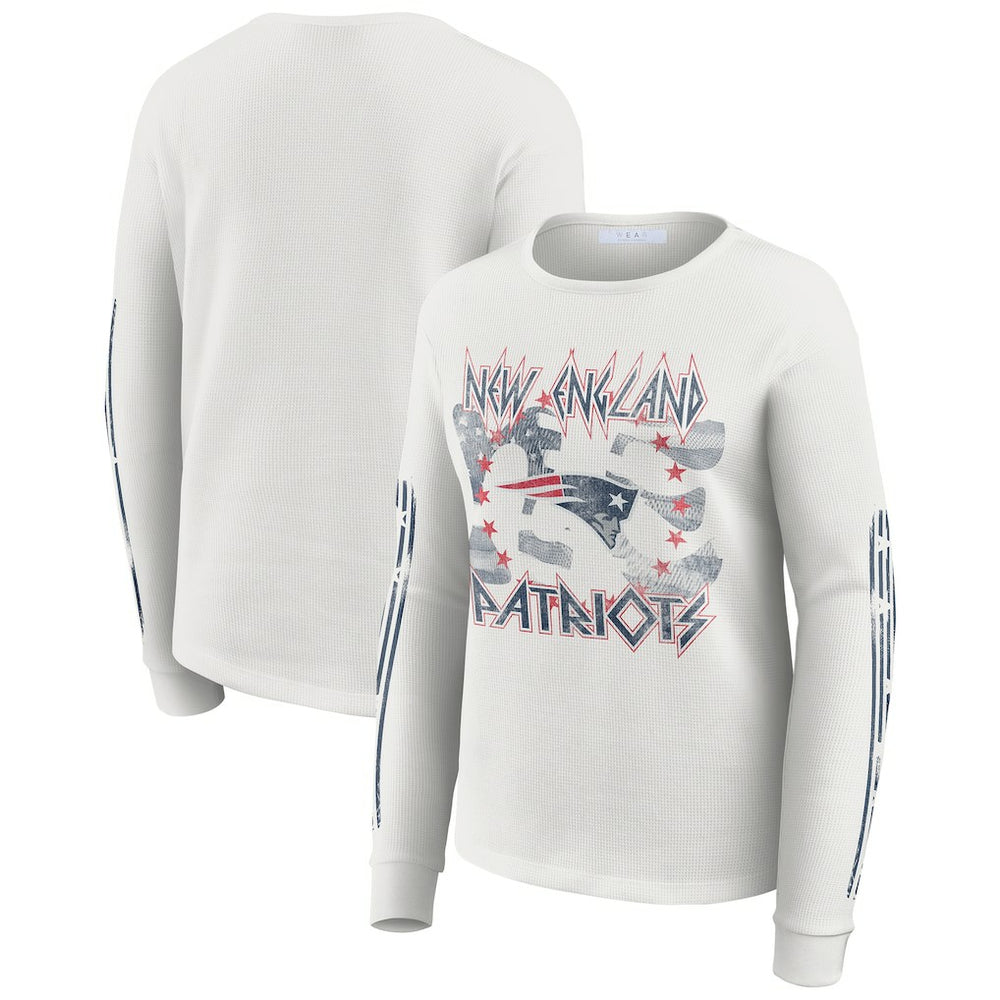 New England Patriots WEAR by Erin Andrews Women's Graphic Waffle Long-Sleeve T-Shirt White | NFL