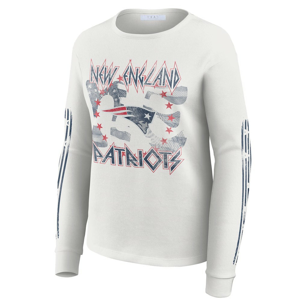New England Patriots WEAR by Erin Andrews Women's Graphic Waffle Long-Sleeve T-Shirt White | NFL