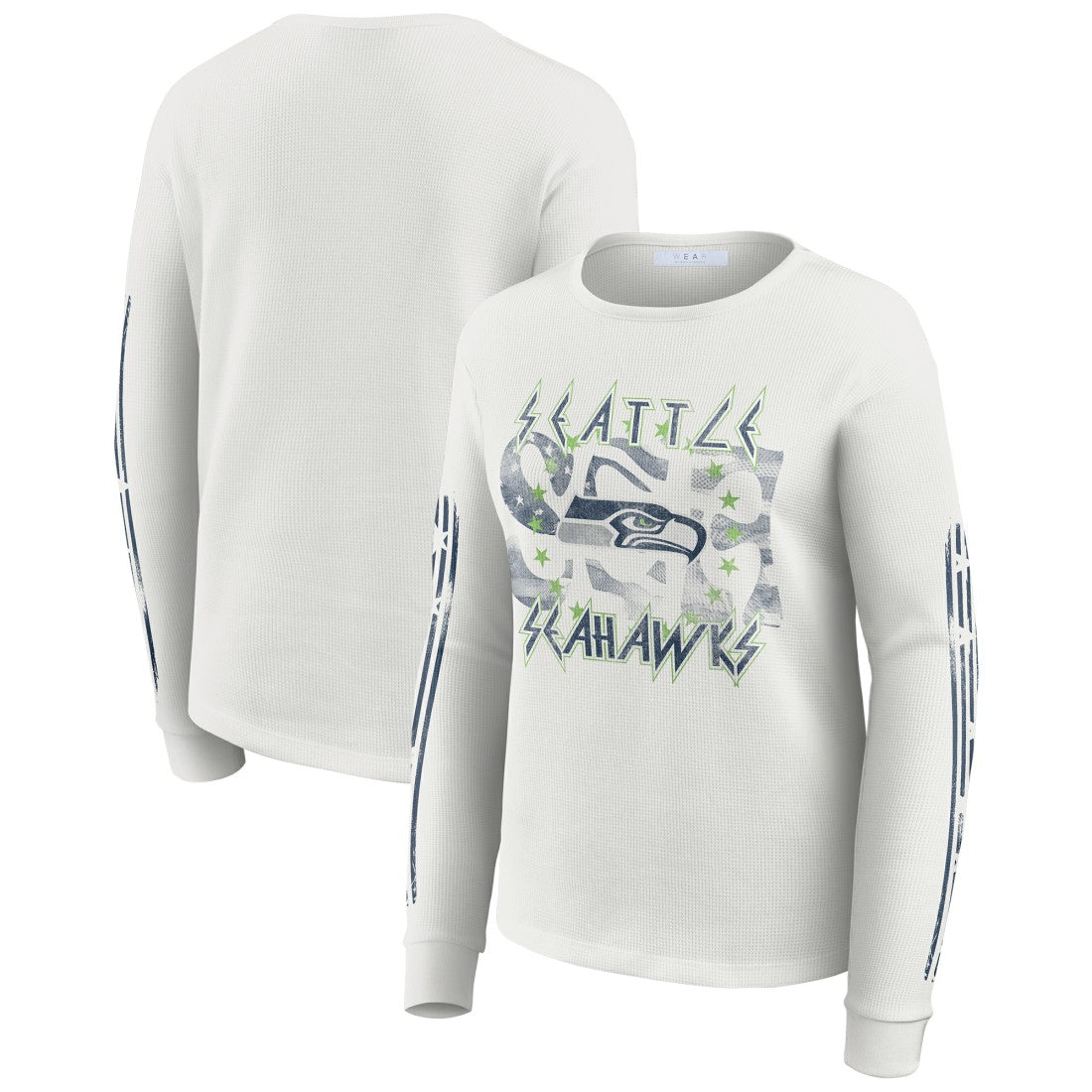 Seattle Seahawks WEAR by Erin Andrews Women's Graphic Waffle Long-Sleeve T-Shirt White | NFL