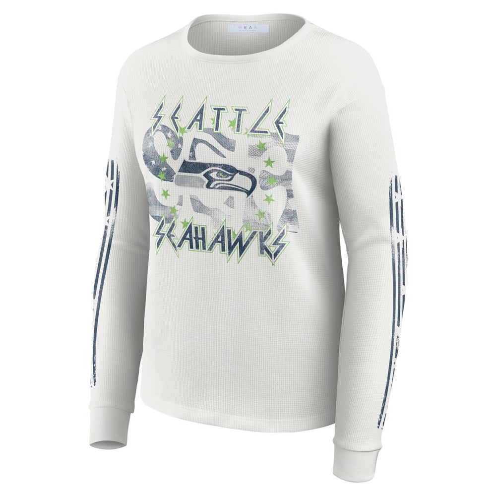 Seattle Seahawks WEAR by Erin Andrews Women's Graphic Waffle Long-Sleeve T-Shirt White | NFL