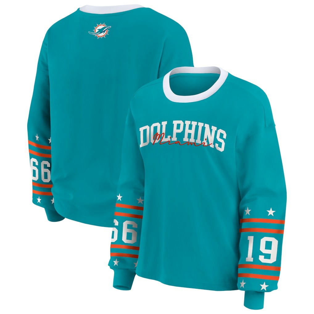 Miami Dolphins WEAR by Erin Andrews Women's Sport Long-Sleeve T-Shirt Aqua | NFL