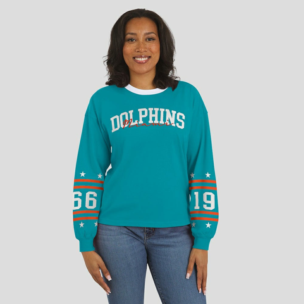 Miami Dolphins WEAR by Erin Andrews Women's Sport Long-Sleeve T-Shirt Aqua | NFL