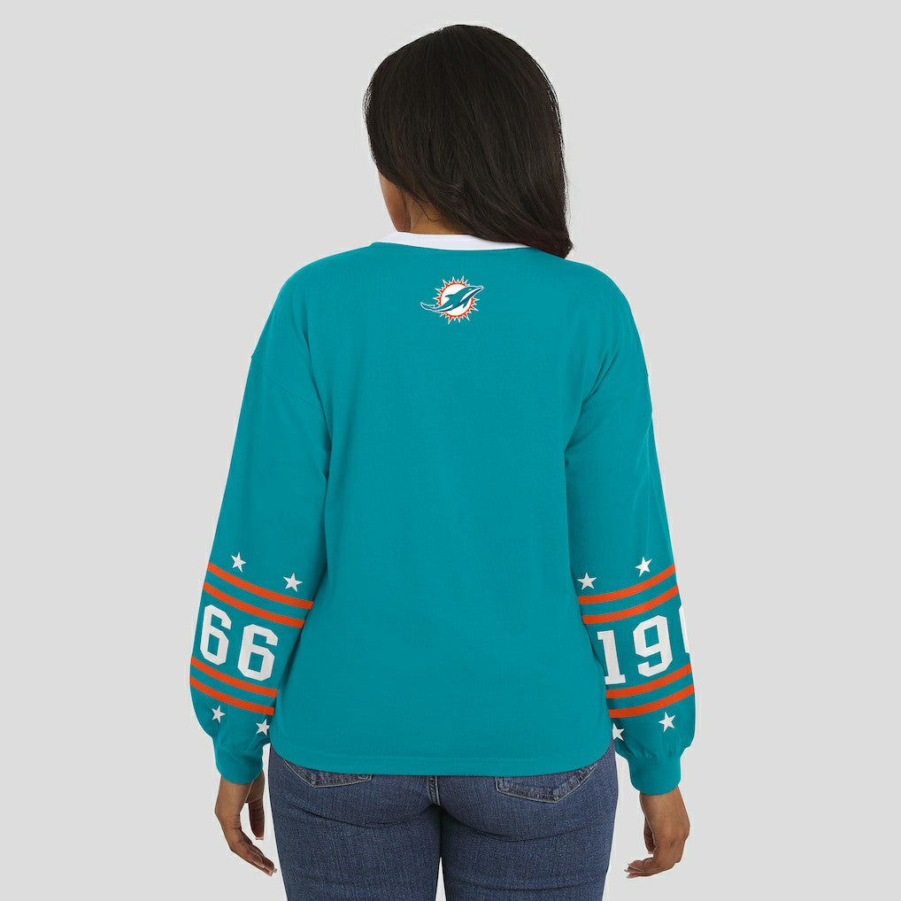 Miami Dolphins WEAR by Erin Andrews Women's Sport Long-Sleeve T-Shirt Aqua | NFL