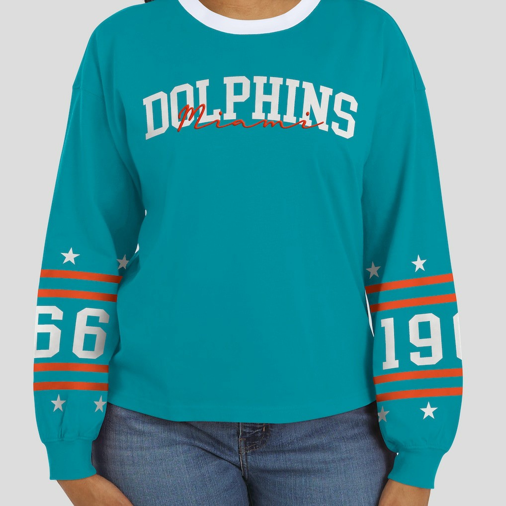 Miami Dolphins WEAR by Erin Andrews Women's Sport Long-Sleeve T-Shirt Aqua | NFL
