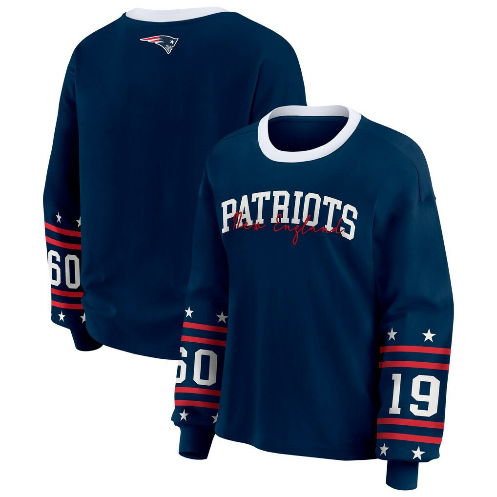 New England Patriots WEAR by Erin Andrews Women's Sport Long-Sleeve T-Shirt Navy | NFL