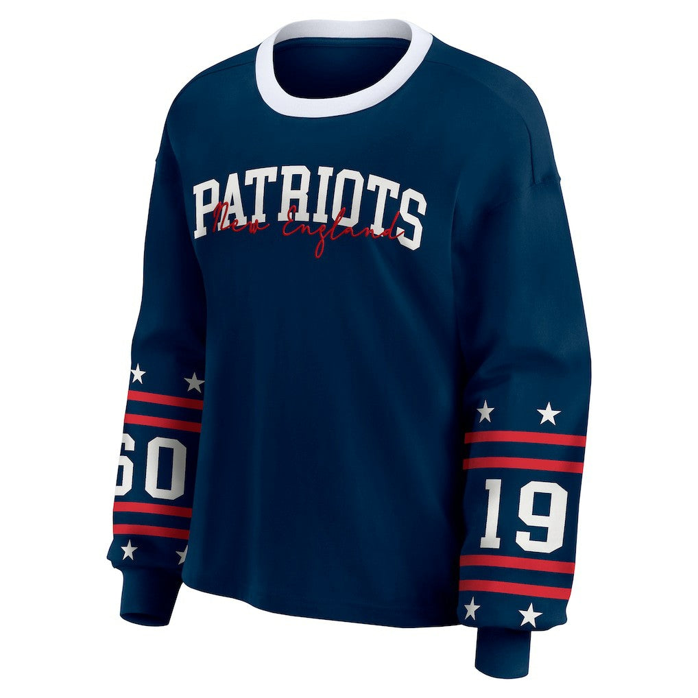New England Patriots WEAR by Erin Andrews Women's Sport Long-Sleeve T-Shirt Navy | NFL