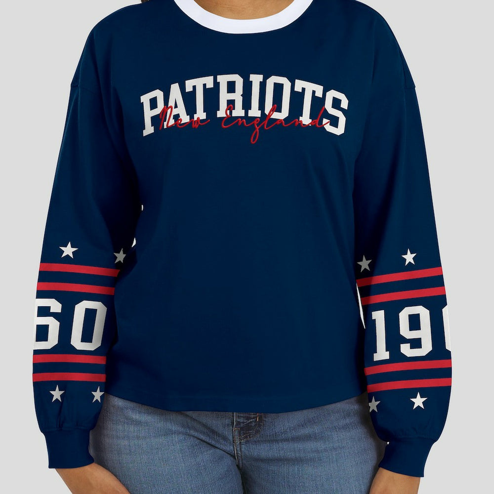New England Patriots WEAR by Erin Andrews Women's Sport Long-Sleeve T-Shirt Navy | NFL