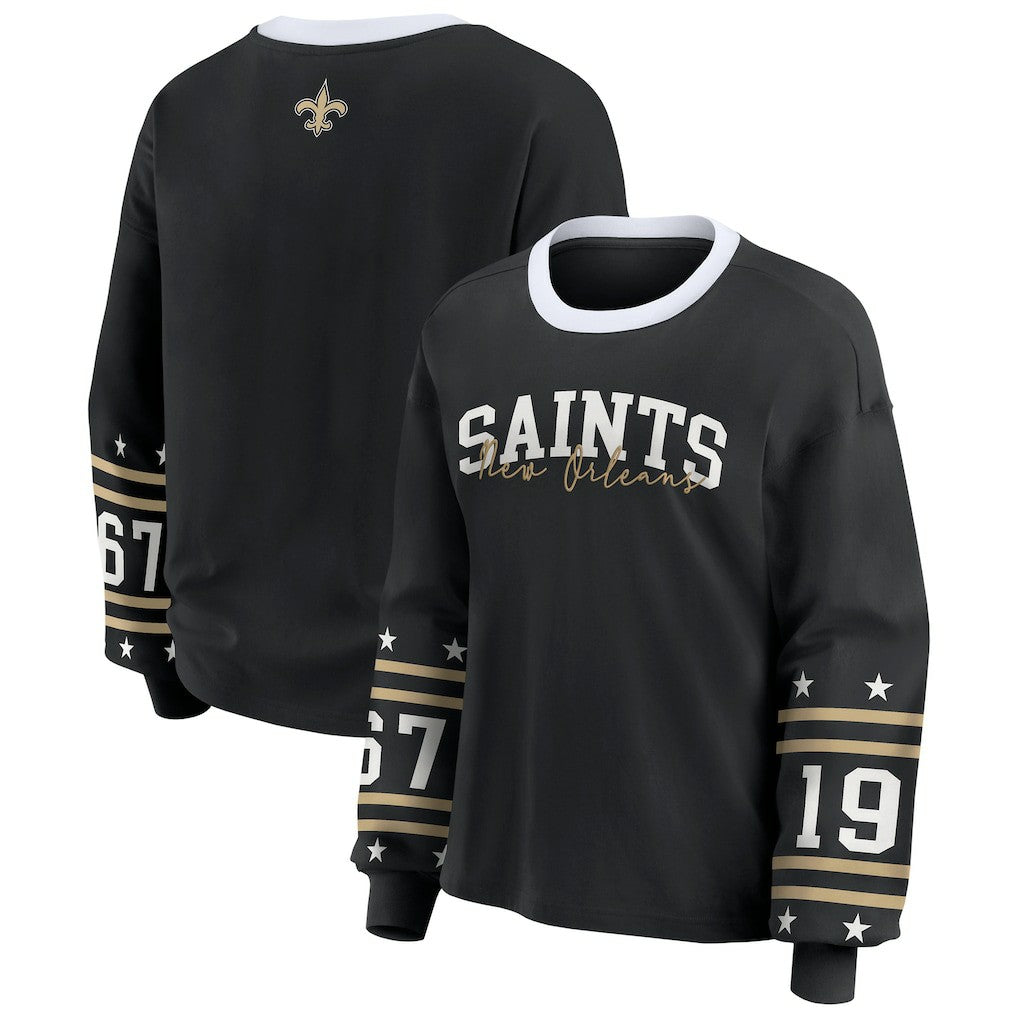 New Orleans Saints WEAR by Erin Andrews Women's Sport Long-Sleeve T-Shirt Black | NFL