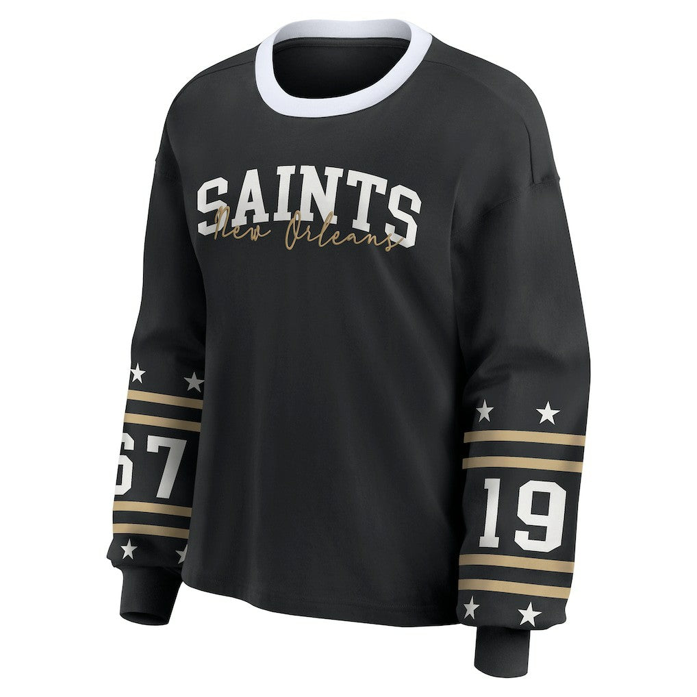New Orleans Saints WEAR by Erin Andrews Women's Sport Long-Sleeve T-Shirt Black | NFL