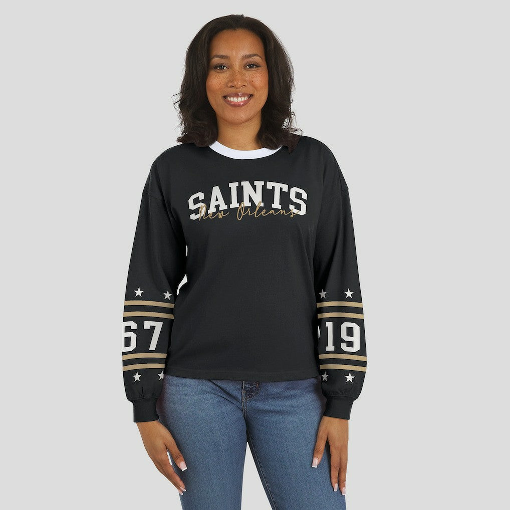 New Orleans Saints WEAR by Erin Andrews Women's Sport Long-Sleeve T-Shirt Black | NFL