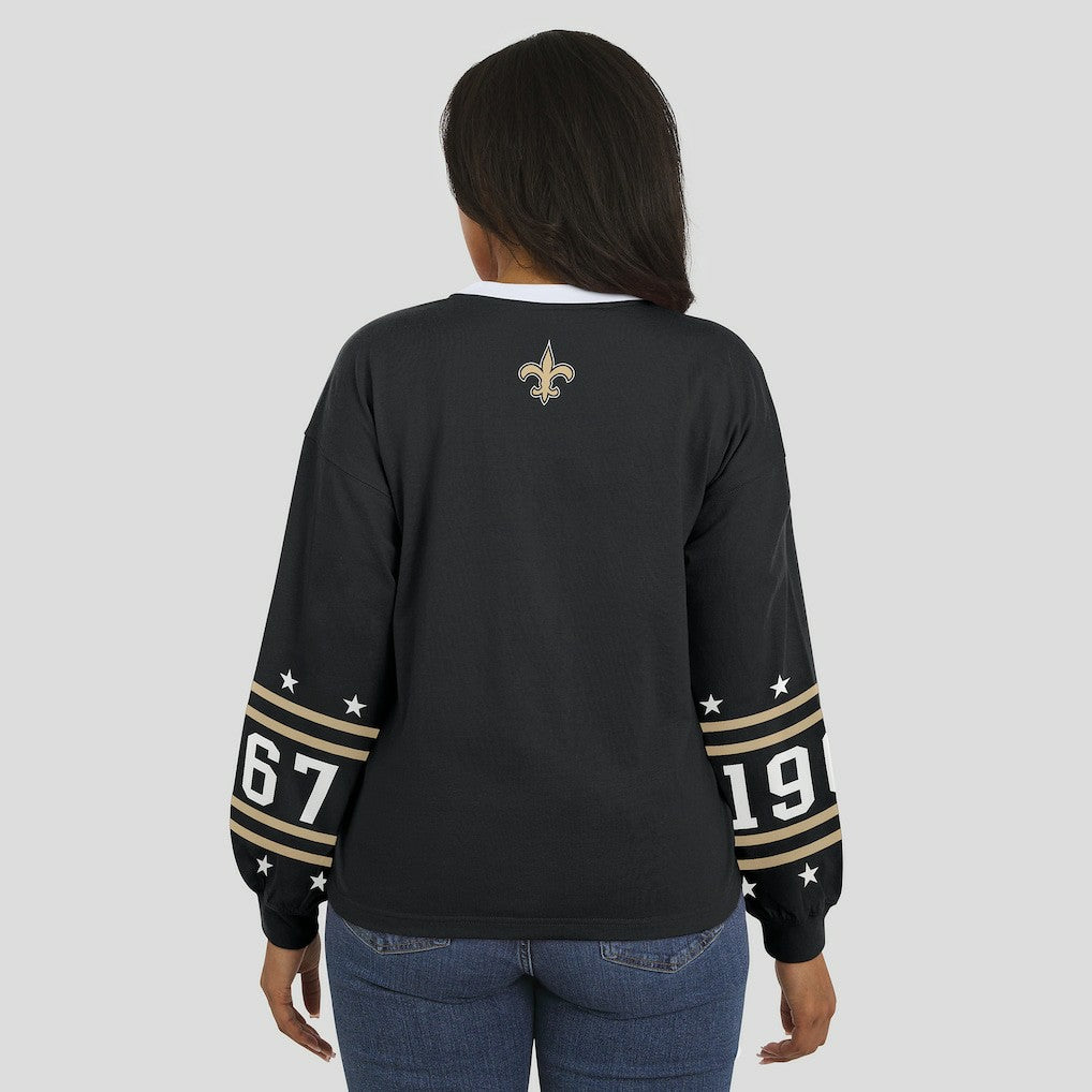 New Orleans Saints WEAR by Erin Andrews Women's Sport Long-Sleeve T-Shirt Black | NFL