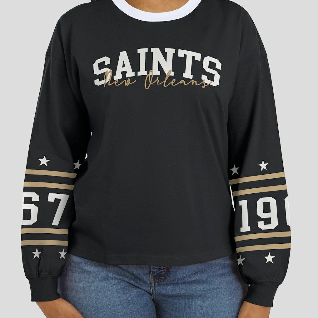 New Orleans Saints WEAR by Erin Andrews Women's Sport Long-Sleeve T-Shirt Black | NFL