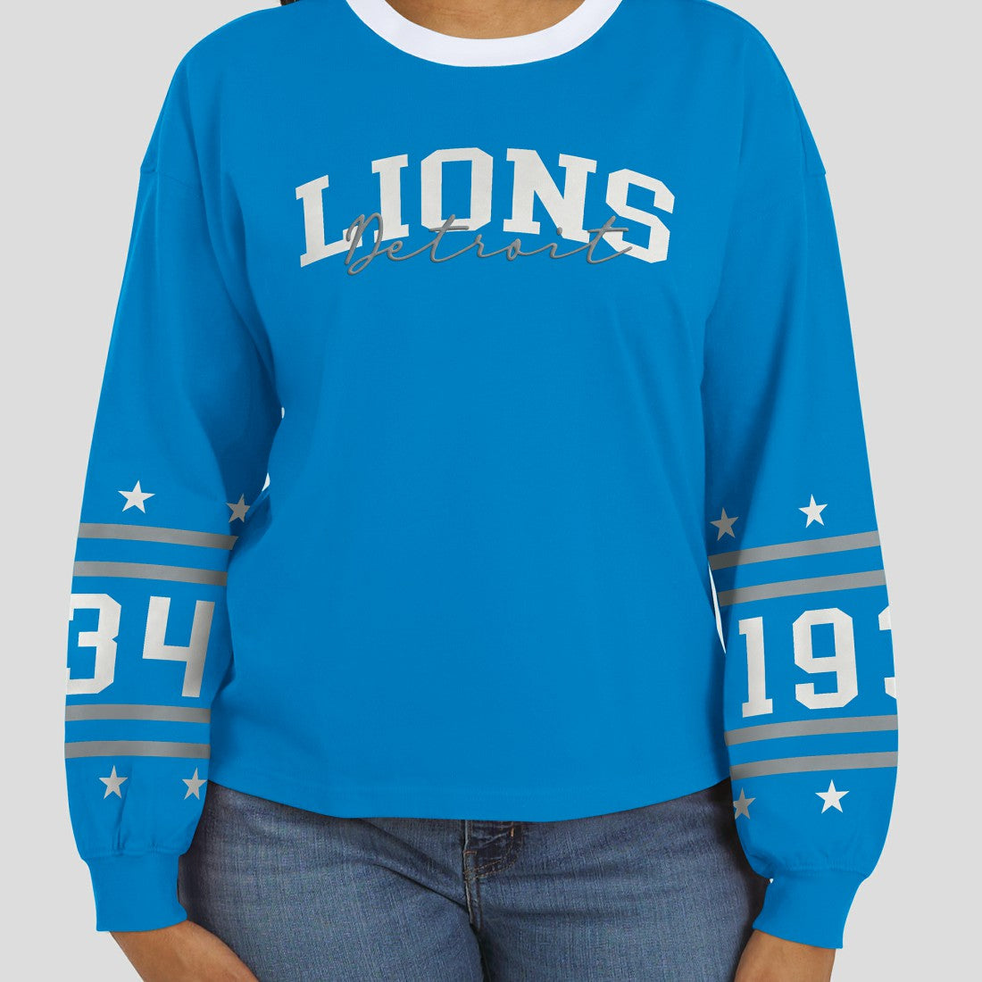 Detroit Lions WEAR by Erin Andrews Women's Sport Long-Sleeve T-Shirt Blue | NFL