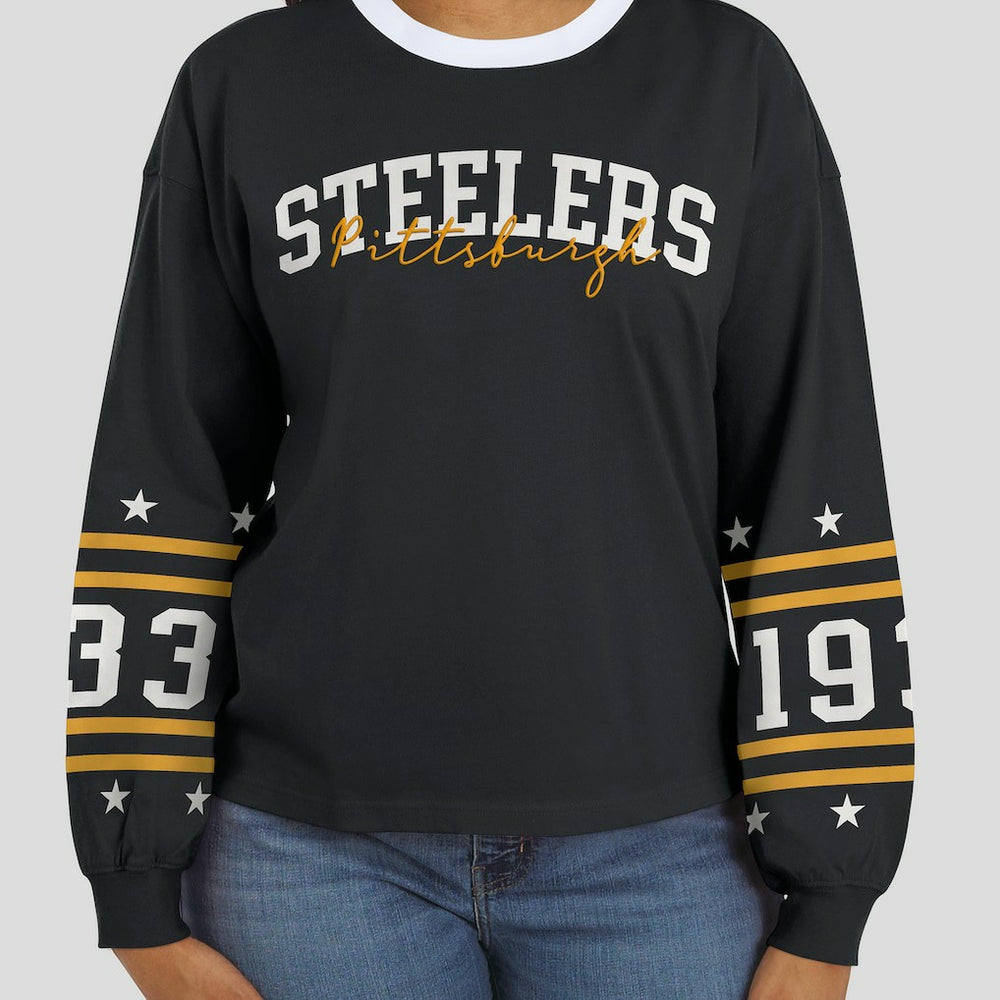 Pittsburgh Steelers WEAR by Erin Andrews Women's Sport Long-Sleeve T-Shirt Black | NFL