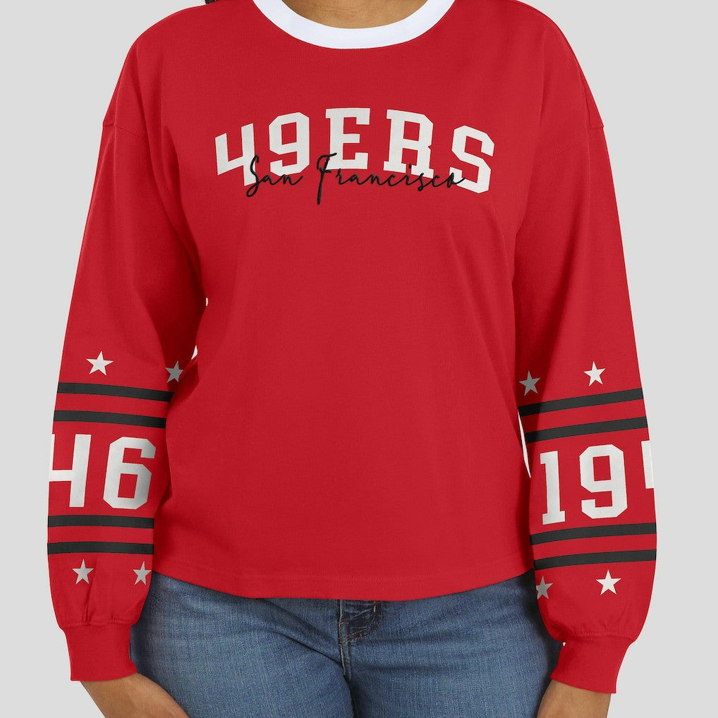 San Francisco 49ers WEAR by Erin Andrews Women's Sport Long-Sleeve T-Shirt Scarlet | NFL