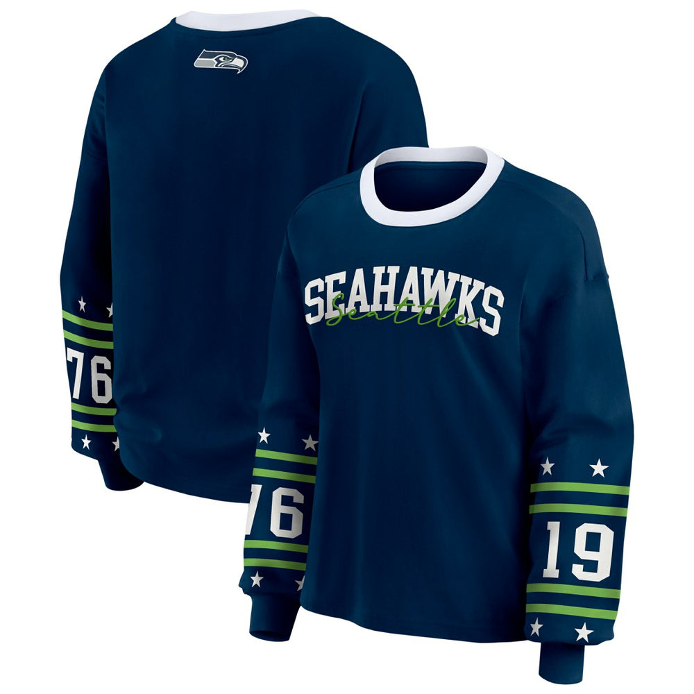 Seattle Seahawks WEAR by Erin Andrews Women's Sport Long-Sleeve T-Shirt College Navy | NFL