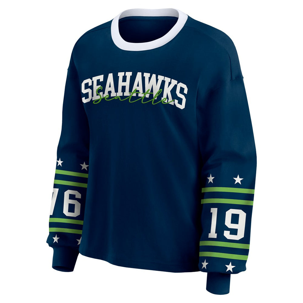 Seattle Seahawks WEAR by Erin Andrews Women's Sport Long-Sleeve T-Shirt College Navy | NFL
