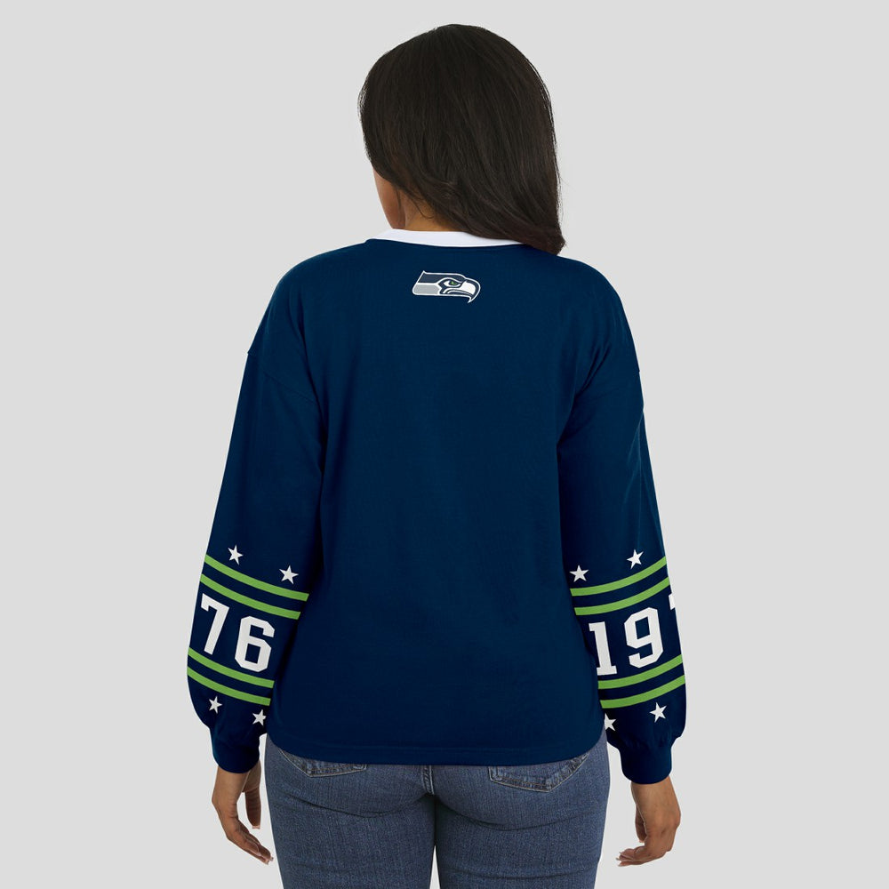 Seattle Seahawks WEAR by Erin Andrews Women's Sport Long-Sleeve T-Shirt College Navy | NFL