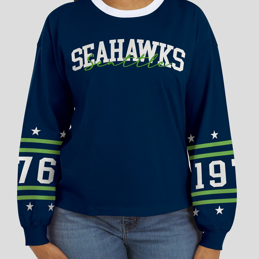 Seattle Seahawks WEAR by Erin Andrews Women's Sport Long-Sleeve T-Shirt College Navy | NFL