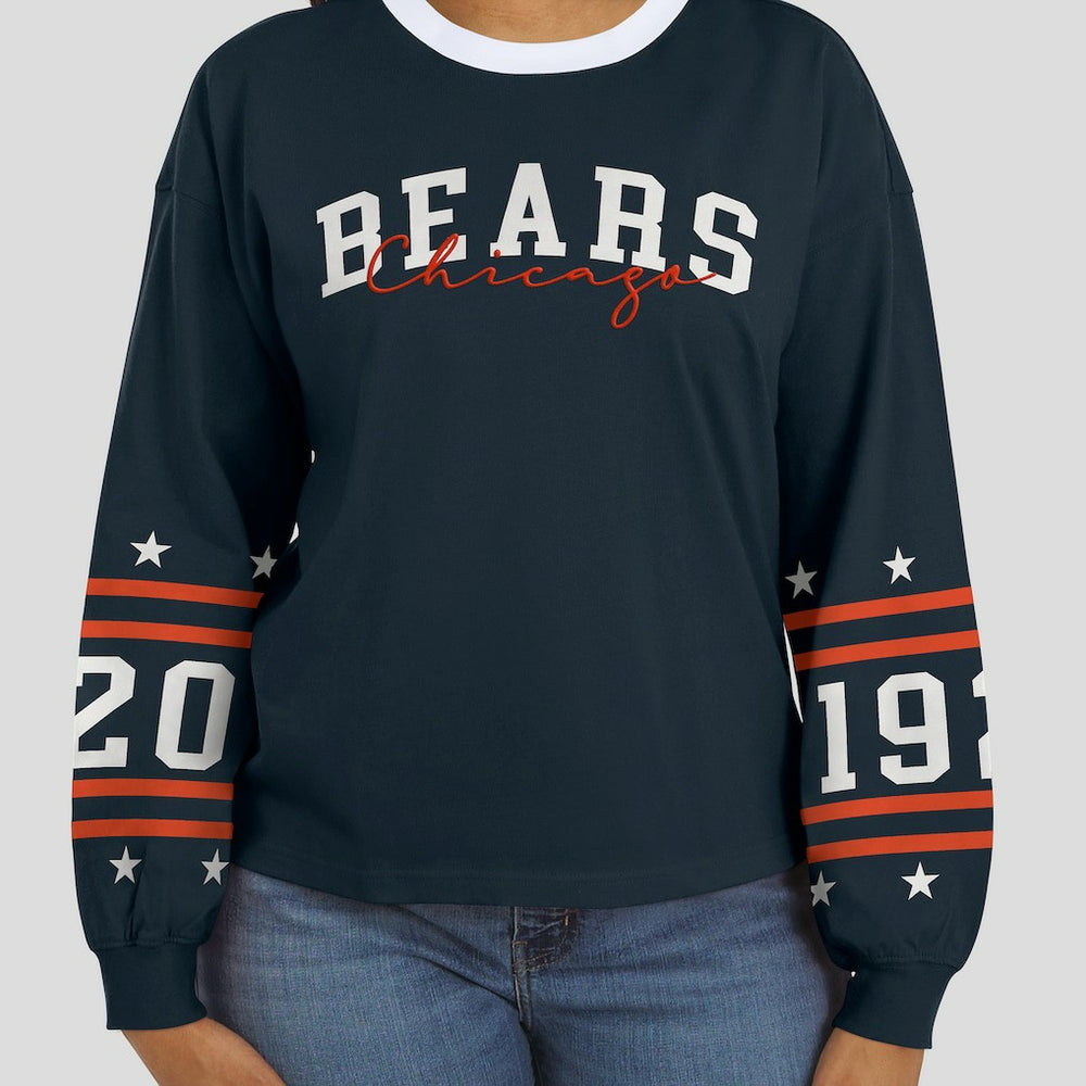 Chicago Bears WEAR by Erin Andrews Women's Sport Long-Sleeve T-Shirt Navy | NFL