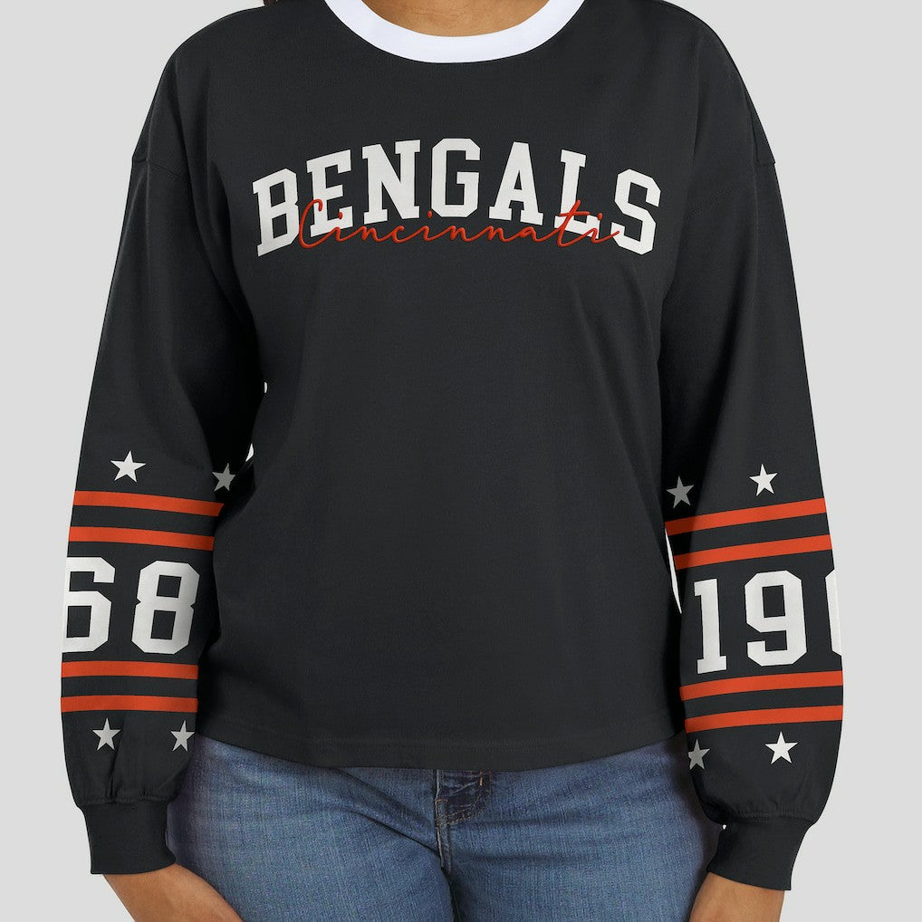 Cincinnati Bengals WEAR by Erin Andrews Women's Sport Long-Sleeve T-Shirt Black | NFL