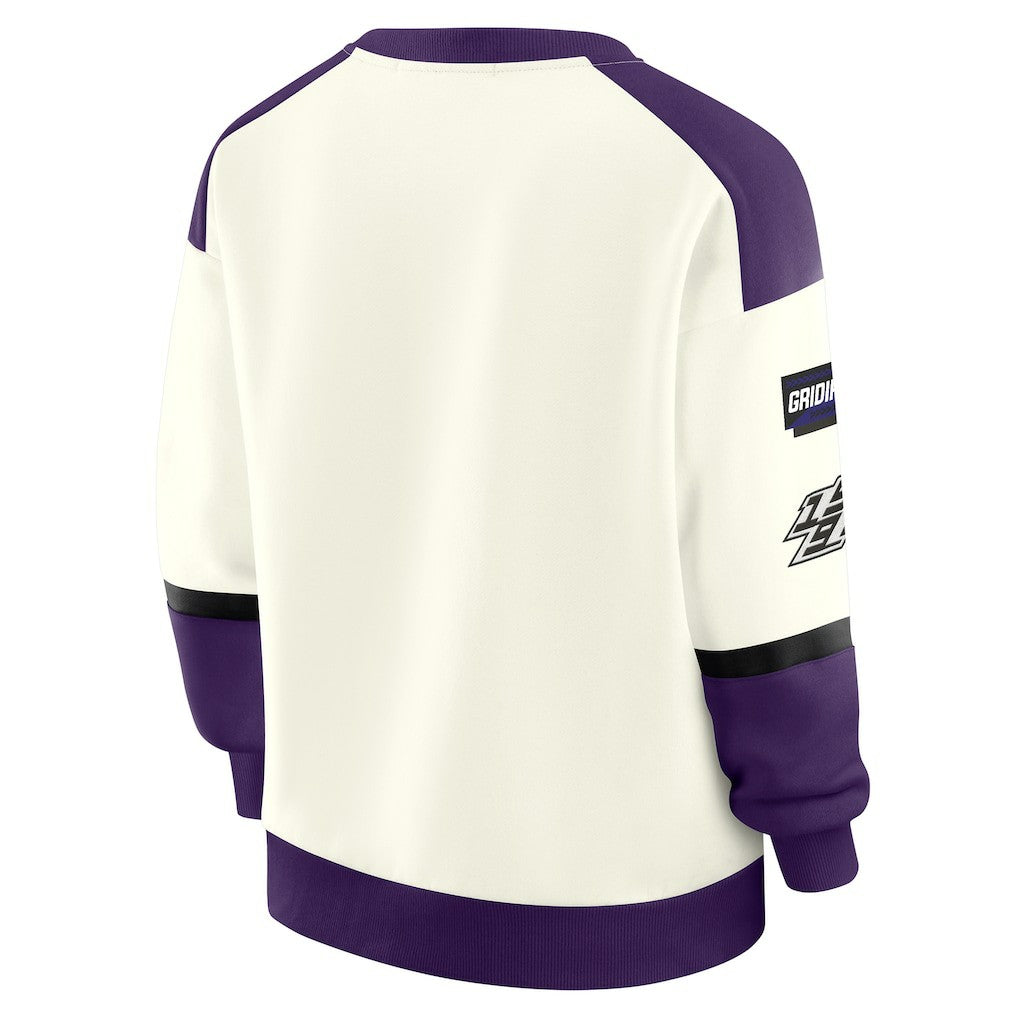 Baltimore Ravens WEAR by Erin Andrews Women's Racing Crew V-Neck Sweatshirt Cream | NFL